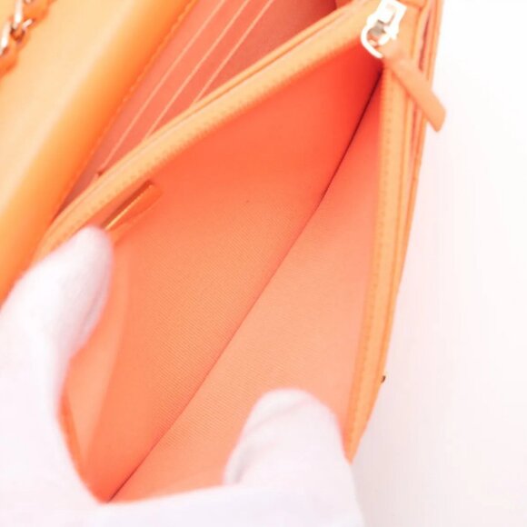 Chanel Trendy Multicolor Chanel Logo Lambskin Chain Wallet On Chain Orange - Picture 8 of 11